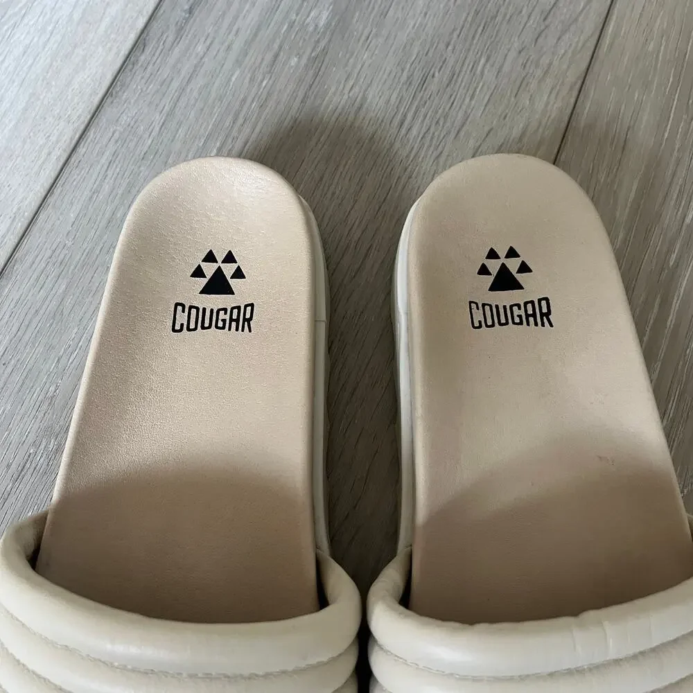 COUGAR 'Naomi' Women's 7.5 Cream Ribbed Leather Slide Sandal Comfort Footbed